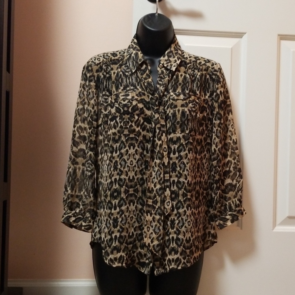 New York &Company Sheer Leopard Print Top